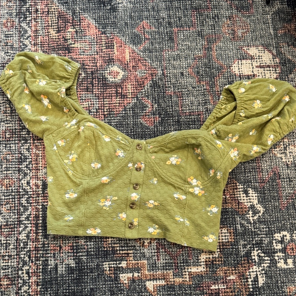 Billabong Green Floral Button-Up Blouse